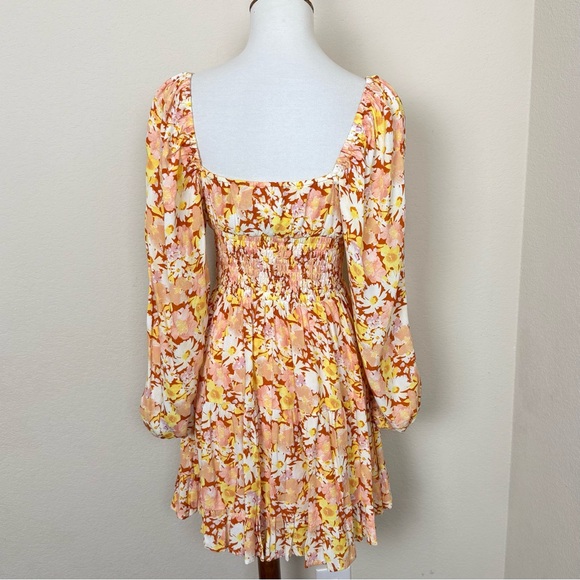 L*Space‎ Floral Smocked Balloon Sleeves Cassidy Mini Dress in What In Carnation - Picture 10 of 12